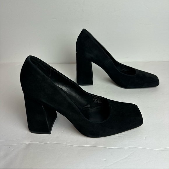 Zara Block Heels Women's Size 8 or EU 38 Square Toe Black Suede Minimalist - Picture 2 of 9